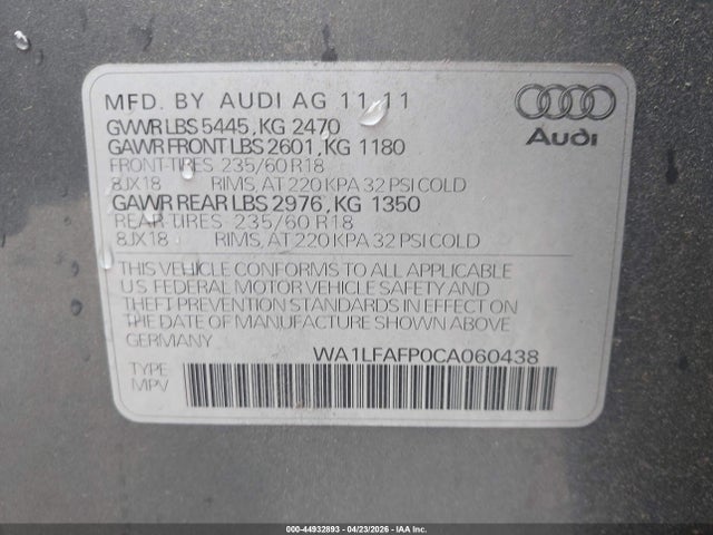 Aukcja sprzedaży 2012 Audi Q5 2.0t Premium, vin: WA1LFAFP0CA060438, numer aukcji: 44932893