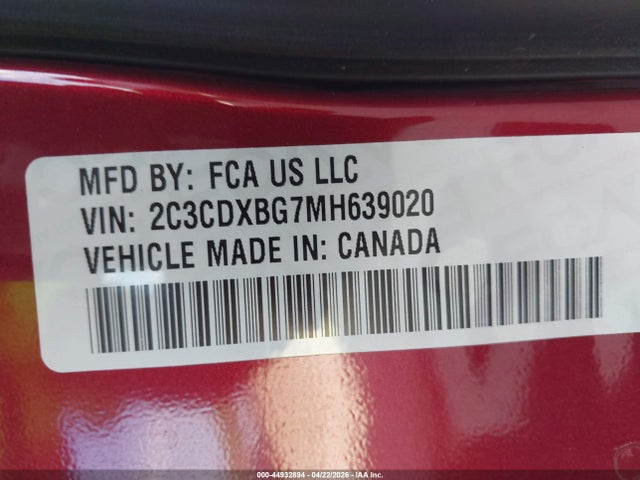 44932894 :رقم المزاد ، 2C3CDXBG7MH639020 vin ، 2021 Dodge Charger Sxt Rwd مزاد بيع