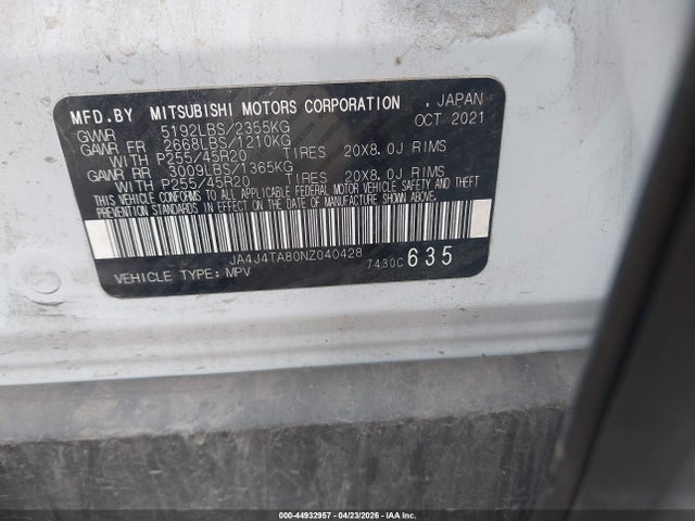 44932957 :رقم المزاد ، JA4J4TA80NZ040428 vin ، 2022 Mitsubishi Outlander Es 2.5 S-awc مزاد بيع