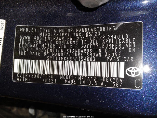 Продаж на аукціоні авто 2023 Toyota Corolla Xse, vin: 5YFT4MCE6PP154003, номер лоту: 44932982
