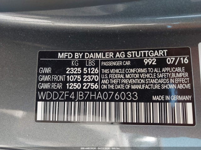 Aukcja sprzedaży 2017 Mercedes-benz E 300, vin: WDDZF4JB7HA076033, numer aukcji: 44933026