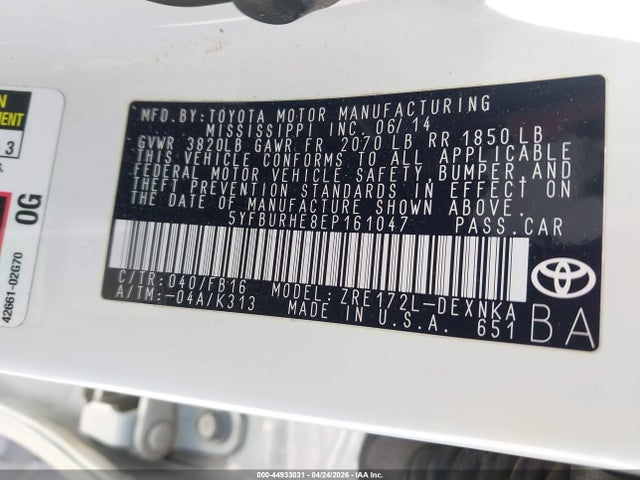 Toyota COROLLA LE 2014 5YFBURHE8EP161047 Image 9