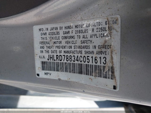 Aukcja sprzedaży 2004 Honda Cr-v Ex, vin: JHLRD78834C051613, numer aukcji: 44933052