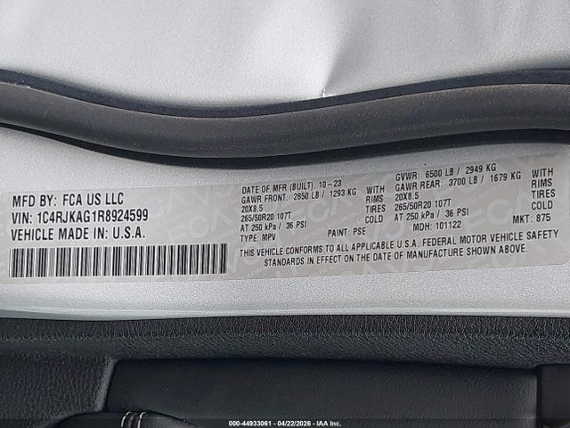 Продажа на аукционе авто 2024 Jeep Grand Cherokee L Altitude 4x4, vin: 1C4RJKAG1R8924599, номер лота: 44933061