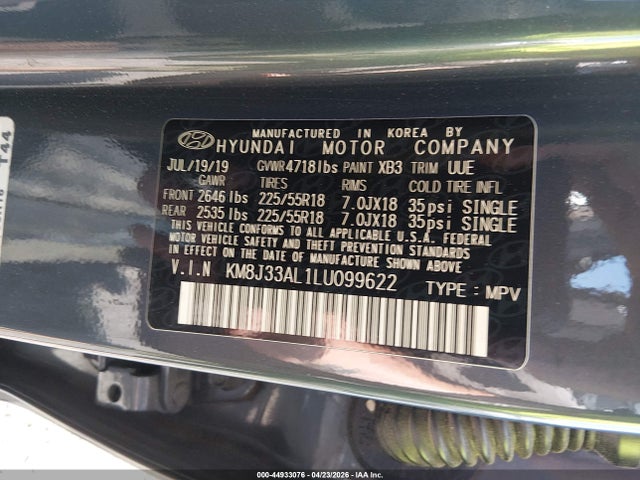 Продажа на аукционе авто 2020 Hyundai Tucson Sel, vin: KM8J33AL1LU099622, номер лота: 44933076