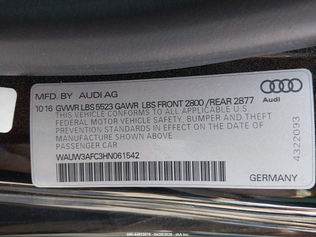 Aukcja sprzedaży 2017 Audi A7 3.0t Competition Prestige, vin: WAUW3AFC3HN061542, numer aukcji: 44933078