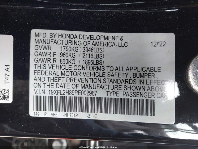 Honda Civic Sport 2023 19XFL2H89PE002967 Image 9