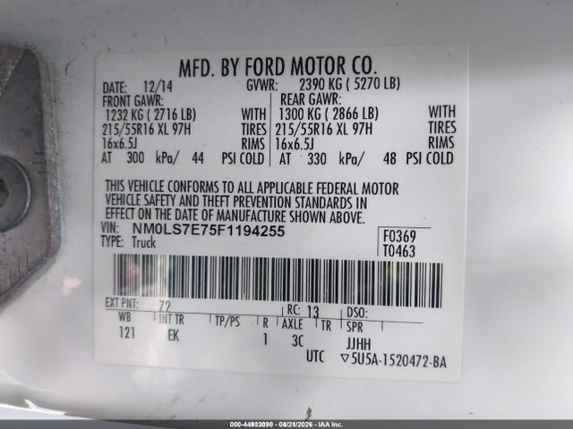 Aukcja sprzedaży 2015 Ford Transit Connect Xl, vin: NM0LS7E75F1194255, numer aukcji: 44933090