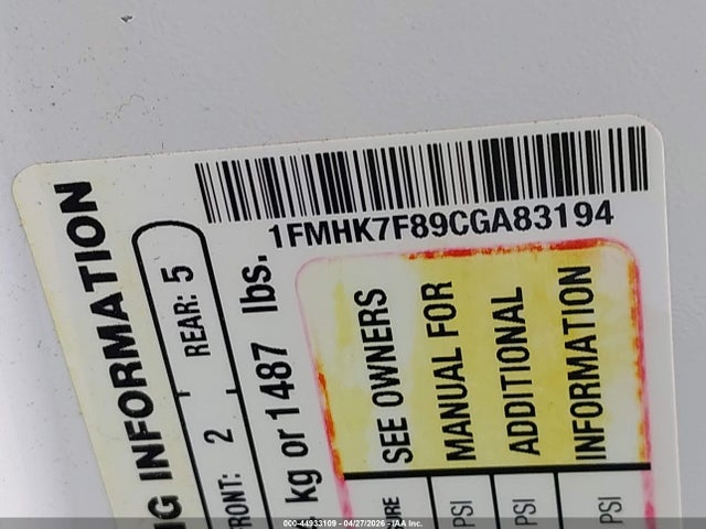 Продаж на аукціоні авто 2012 Ford Explorer Limited, vin: 1FMHK7F89CGA83194, номер лоту: 44933109