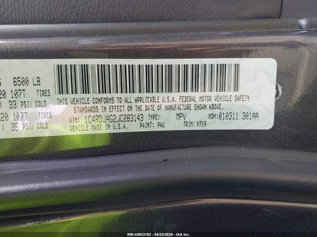 Aukcja sprzedaży 2018 Dodge Durango Sxt Awd, vin: 1C4RDJAG2JC283143, numer aukcji: 44933162