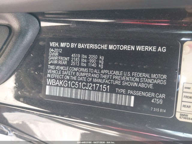 Aukcja sprzedaży 2012 Bmw 335is, vin: WBAKG1C51CJ217151, numer aukcji: 44933168