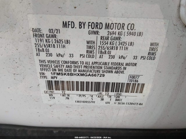 Aukcja sprzedaży 2021 Ford Explorer, vin: 1FMSK8BHXMGA66729, numer aukcji: 44933171