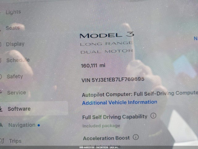Aukcja sprzedaży 2020 Tesla Model 3 Long Range Dual Motor All-wheel Drive, vin: 5YJ3E1EB7LF769695, numer aukcji: 44933188
