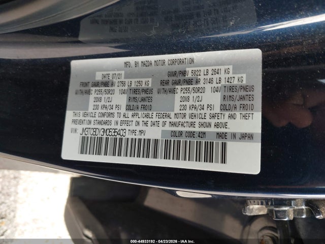 2021 Mazda Cx-9 Grand Touring მანქანა იყიდება აუქციონზე, vin: JM3TCBDY3M0535403, აუქციონის ნომერი: 44933192
