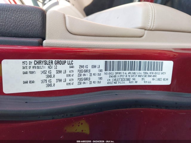 Продажа на аукционе авто 2013 Jeep Grand Cherokee Limited, vin: 1C4RJEBT3DC615882, номер лота: 44933205