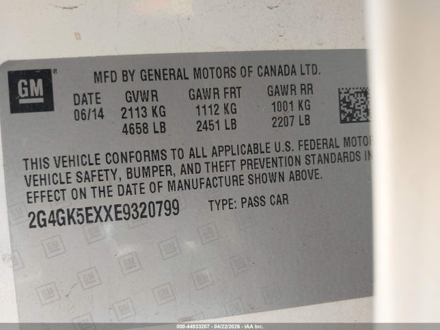 Продаж на аукціоні авто 2014 Buick Regal Turbo, vin: 2G4GK5EXXE9320799, номер лоту: 44933207