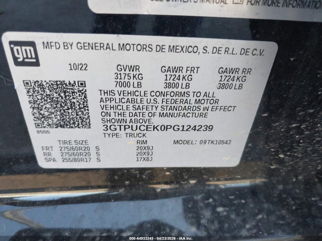 Aukcja sprzedaży 2023 Gmc Sierra 1500 4wd  Short Box Elevation With 3sb, vin: 3GTPUCEK0PG124239, numer aukcji: 44933245