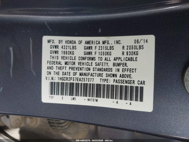 1HGCR2F57EA257077 Honda Accord Sport