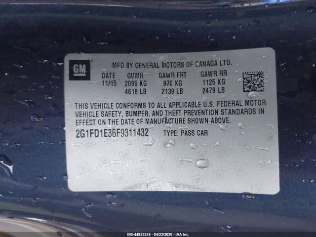 2015 Chevrolet Camaro 1lt მანქანა იყიდება აუქციონზე, vin: 2G1FD1E36F9311432, აუქციონის ნომერი: 44933288