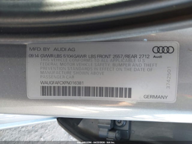2015 Audi A6 2.0t Premium მანქანა იყიდება აუქციონზე, vin: WAUGFAFCXFN016381, აუქციონის ნომერი: 44933298