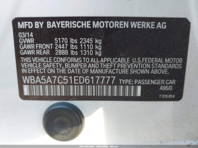 44933305 :رقم المزاد ، WBA5A7C51ED617777 vin ، 2014 Bmw 528i Xdrive مزاد بيع