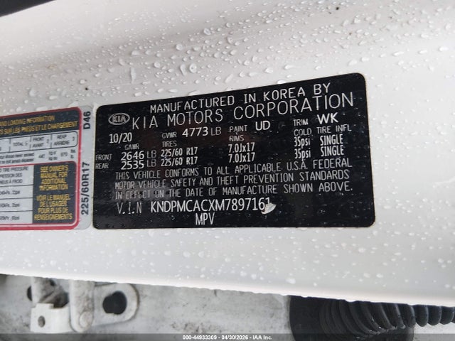 44933309 :رقم المزاد ، KNDPMCACXM7897161 vin ، 2021 Kia Sportage Lx مزاد بيع