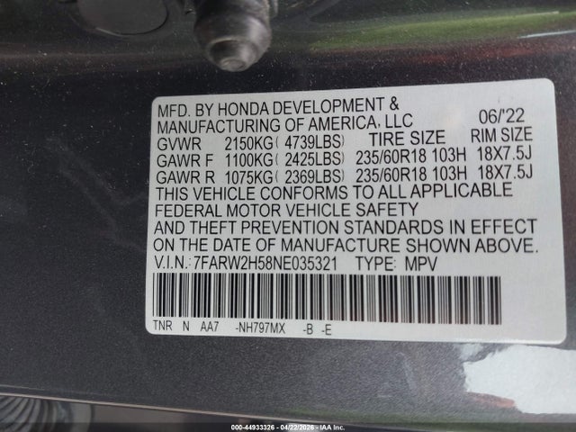 Honda Cr-v Awd Ex 2022 7FARW2H58NE035321 Image 9