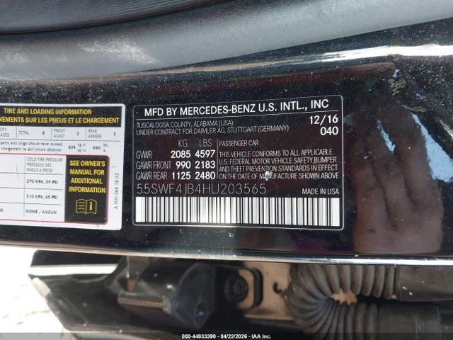 Продаж на аукціоні авто 2017 Mercedes-benz C 300, vin: 55SWF4JB4HU203565, номер лоту: 44933390