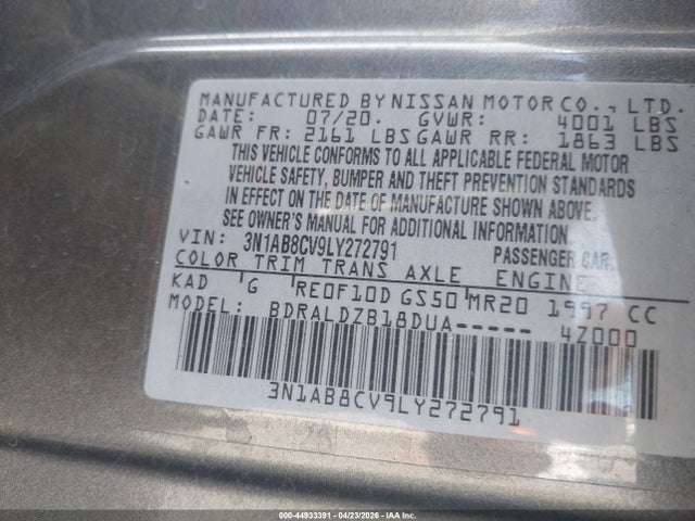 3N1AB8CV9LY272791 Nissan Sentra Sv Xtronic Cvt