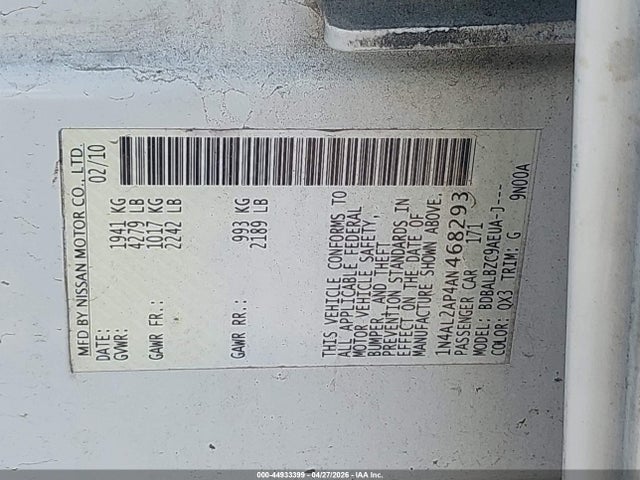 44933399 :رقم المزاد ، 1N4AL2AP4AN468293 vin ، 2010 Nissan Altima 2.5 S مزاد بيع