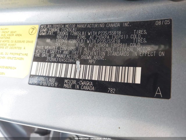 Aukcja sprzedaży 2005 Lexus Rx 330, vin: 2T2HA31U45C084755, numer aukcji: 44933408