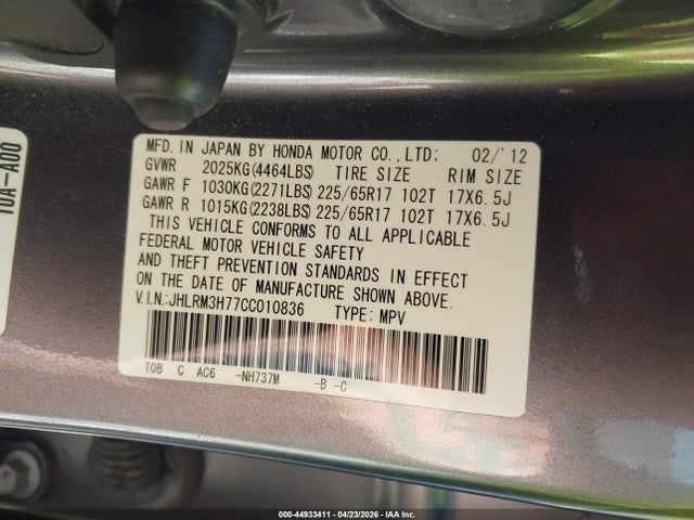 Aukcja sprzedaży 2012 Honda Cr-v Ex-l, vin: JHLRM3H77CC010836, numer aukcji: 44933411