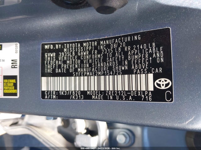 Toyota COROLLA LE 2021 5YFEPMAE2MP154725 Image 9