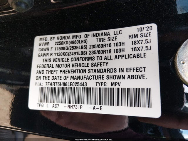7FART6H86LE025443 Honda Cr-v Hybrid Ex-l