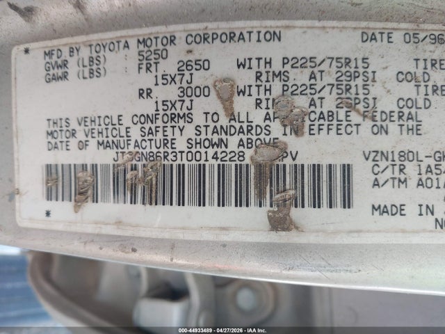 Auction sale of the 1996 Toyota 4runner Sr5, vin: JT3GN86R3T0014228, lot number: 44933489