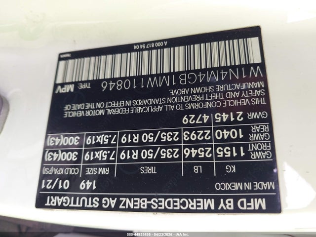 Продаж на аукціоні авто 2021 Mercedes-benz Glb 250, vin: W1N4M4GB1MW110846, номер лоту: 44933495