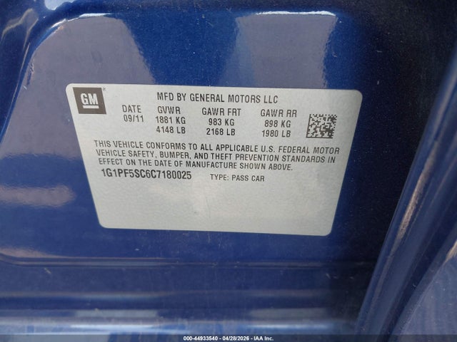 Продаж на аукціоні авто 2012 Chevrolet Cruze 1lt, vin: 1G1PF5SC6C7180025, номер лоту: 44933540