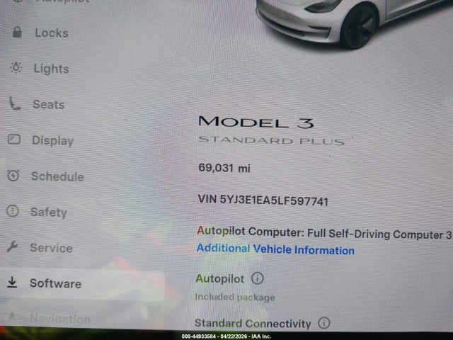 Продаж на аукціоні авто 2020 Tesla Model 3 Standard Range Plus Rear-wheel Drive/standard Range Rear-wheel Drive, vin: 5YJ3E1EA5LF597741, номер лоту: 44933584