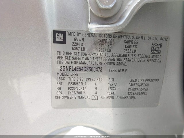 Aukcja sprzedaży 2012 Chevrolet Captiva Sport Ltz, vin: 3GNFL4E54CS600473, numer aukcji: 44933591