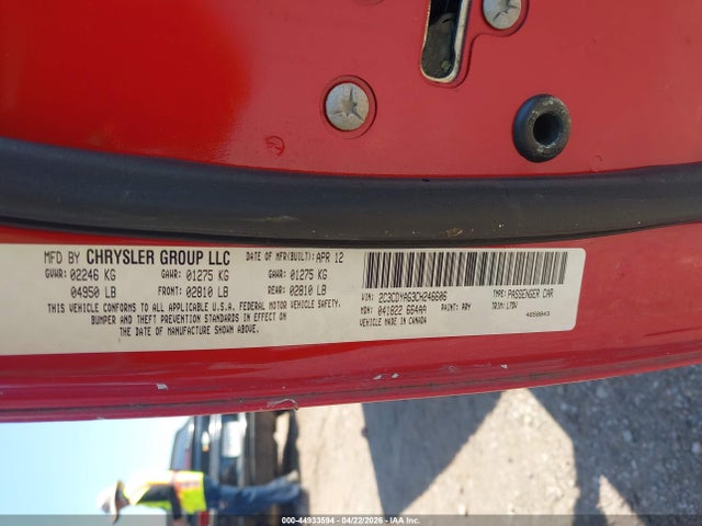 44933594 :رقم المزاد ، 2C3CDYAG3CH246606 vin ، 2012 Dodge Challenger Sxt مزاد بيع