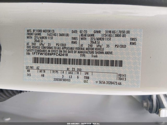 Ford F-150 Lariat 2023 1FTFW1E89PFC42418 Image 9