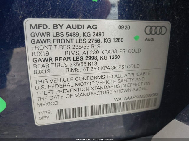 Aukcja sprzedaży 2021 Audi Q5 Premium 45 Tfsi Quattro S Tronic, vin: WA1AAAFY4M2008983, numer aukcji: 44933647