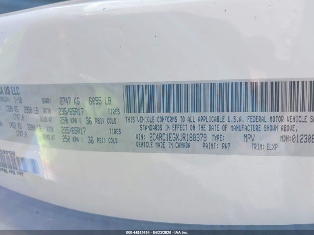 44933654 :رقم المزاد ، 2C4RC1EGXJR188379 vin ، 2018 Chrysler Pacifica Touring L Plus مزاد بيع