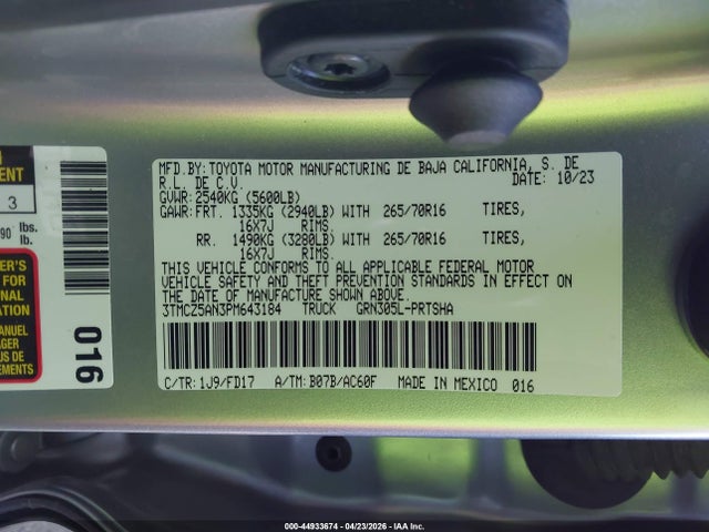 Продаж на аукціоні авто 2023 Toyota Tacoma Trd Off Road, vin: 3TMCZ5AN3PM643184, номер лоту: 44933674