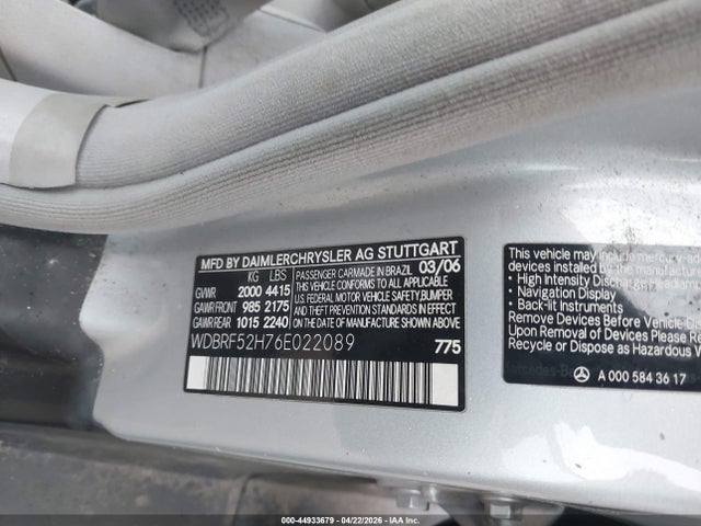 Продажа на аукционе авто 2006 Mercedes-benz C 230 Sport, vin: WDBRF52H76E022089, номер лота: 44933679