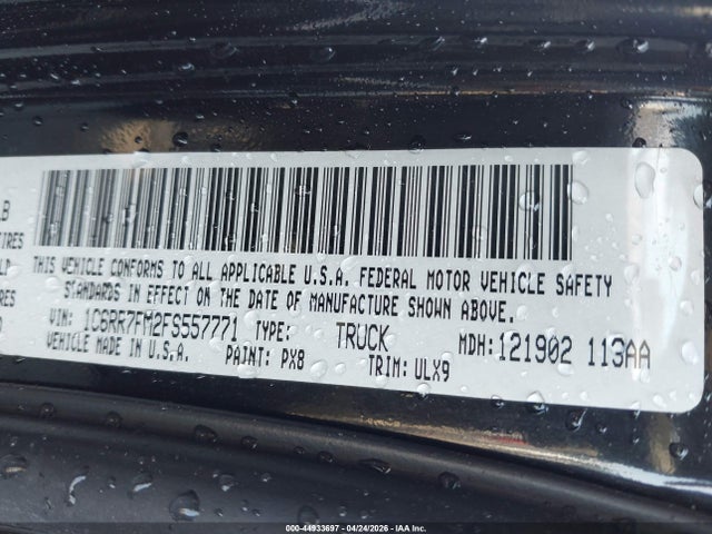 44933697 :رقم المزاد ، 1C6RR7PM2FS557771 vin ، 2015 Ram 1500 Laramie Limited مزاد بيع