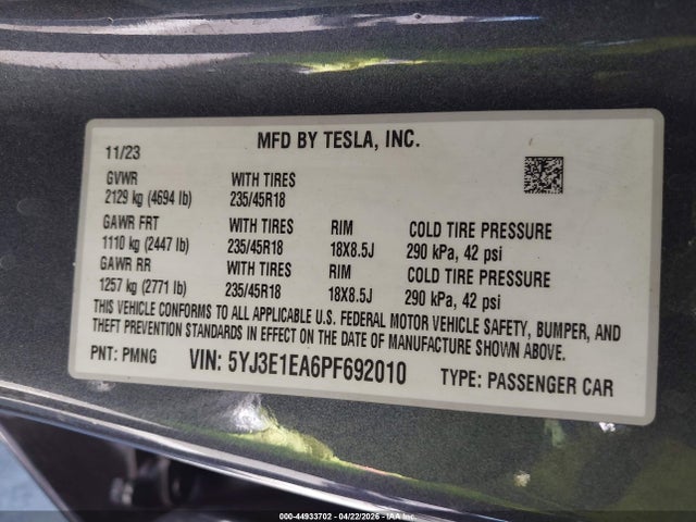 Tesla Model 3 Rear-wheel Drive 2023 5YJ3E1EA6PF692010 Image 9