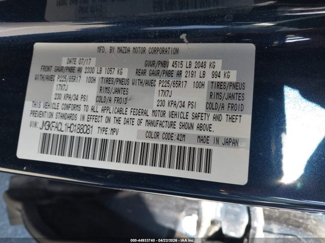 Aukcja sprzedaży 2017 Mazda Cx-5 Touring, vin: JM3KFACL1H0188081, numer aukcji: 44933740