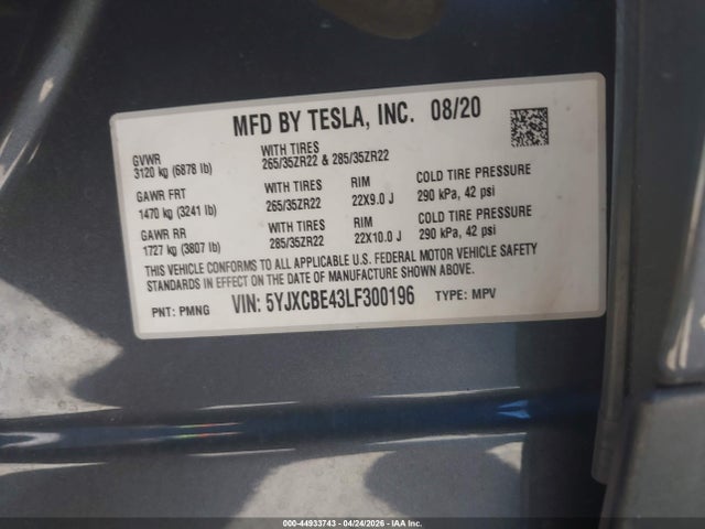 5YJXCBE43LF300196 Tesla Model X Performance Dual Motor All-wheel Drive