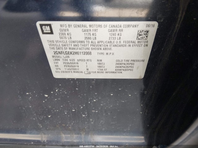 2017 Chevrolet Equinox Premier მანქანა იყიდება აუქციონზე, vin: 2GNFLGEK2H6112068, აუქციონის ნომერი: 44933750